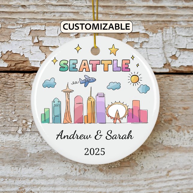 Personlig Skyline Seattle Ornament, Washington Julgransprydnad Keramik (Skapare uppladdad)