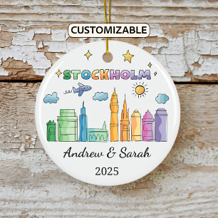Personlig Skyline Stockholm Ornament, Sverige Julgransprydnad Keramik