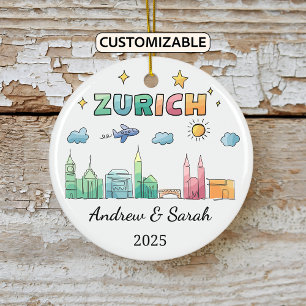 Personlig Skyline Zurich Ornament, Schweiz Julgransprydnad Keramik