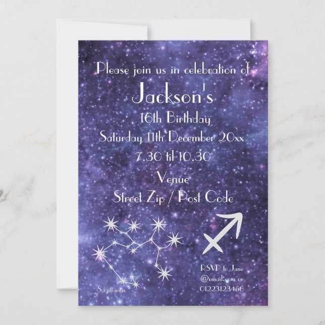 Personlig Skyttens Zodiakos Galaxfest Inbjudningar (Framsida)