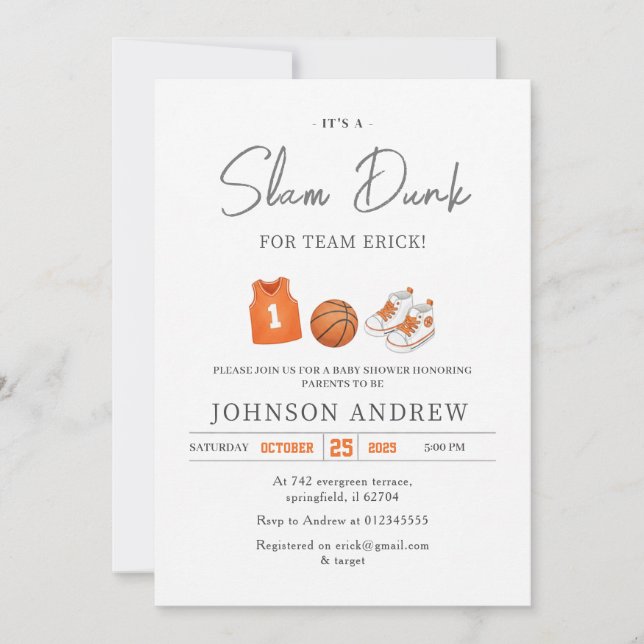 Personlig Slam Dunk Basket Baby Shower  Inbjudningar (Framsida)