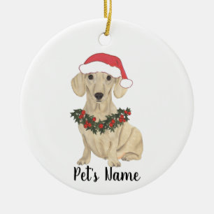 Personlig Slät Krämfärgad Dachshund Jul Julgransprydnad Keramik