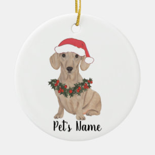 Personlig slät röd dachshund jul julgransprydnad keramik