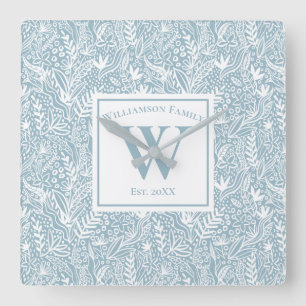 Personlig Slate Blue and White Blommigt Fyrkantig Klocka