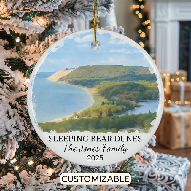 Personlig Sleeping Bear Dunes Ornament, Michiga Julgransprydnad Keramik (Skapare uppladdad)