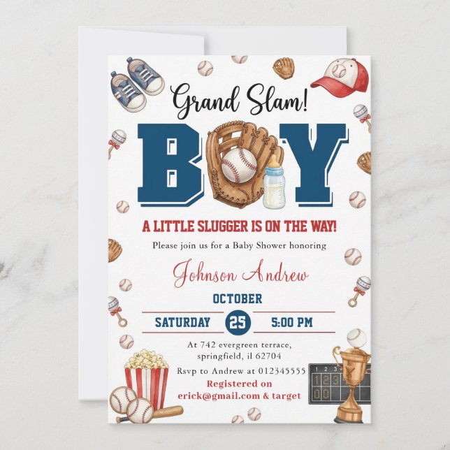 Personlig Slumdunk Oh Pojke Baseboll Baby Shower Inbjudningar (Framsida)