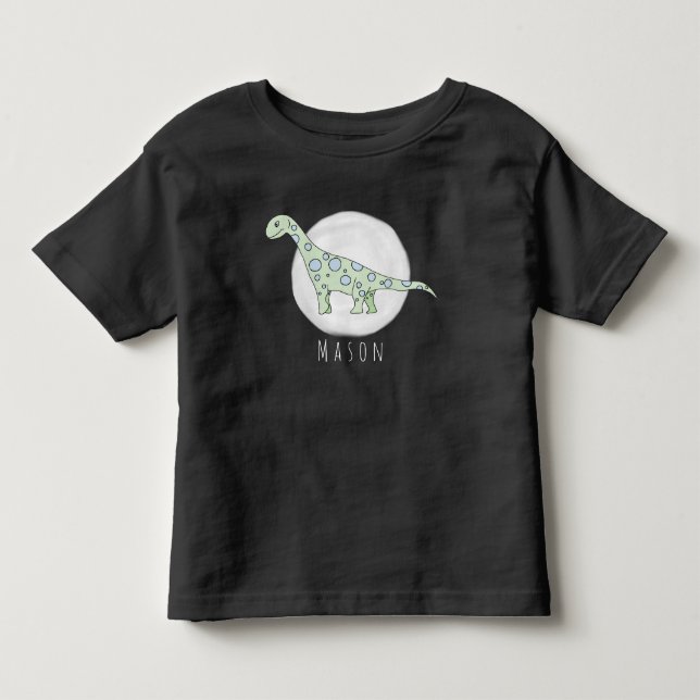 Personlig Småbarn Boy Doodle Dinosaur med Namn T Shirt (Framsida)