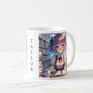 Personlig Smart Anime Girl i Bibliotek Kaffemugg