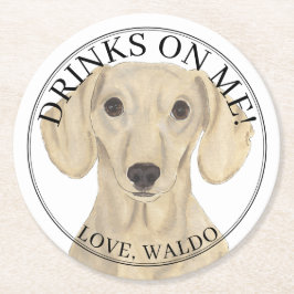 Personlig Smooth Cream Dachshund Hund Bröllop Underlägg Papper Rund