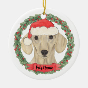 Personlig Smooth Cream Dachshund Julgransprydnad Keramik