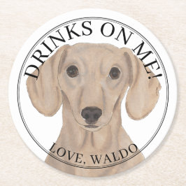 Personlig Smooth Red Dachshund Hund Bröllop Underlägg Papper Rund