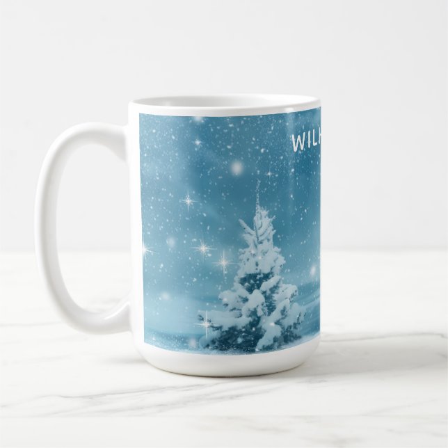 Personlig snig snöig vinter skog kaffemugg (Vänster)