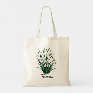 Personlig snödropsblomma Totebag – Anpassat Namn Tygkasse