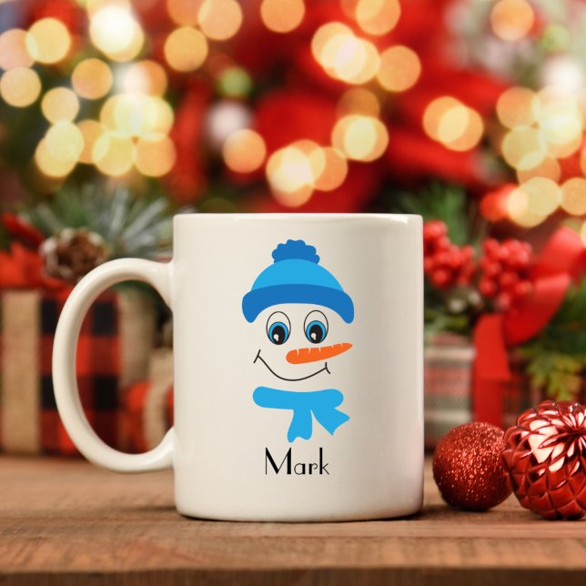 Personlig Snögubbe Blue Hat och Scarf Kaffemugg (Skapare uppladdad)