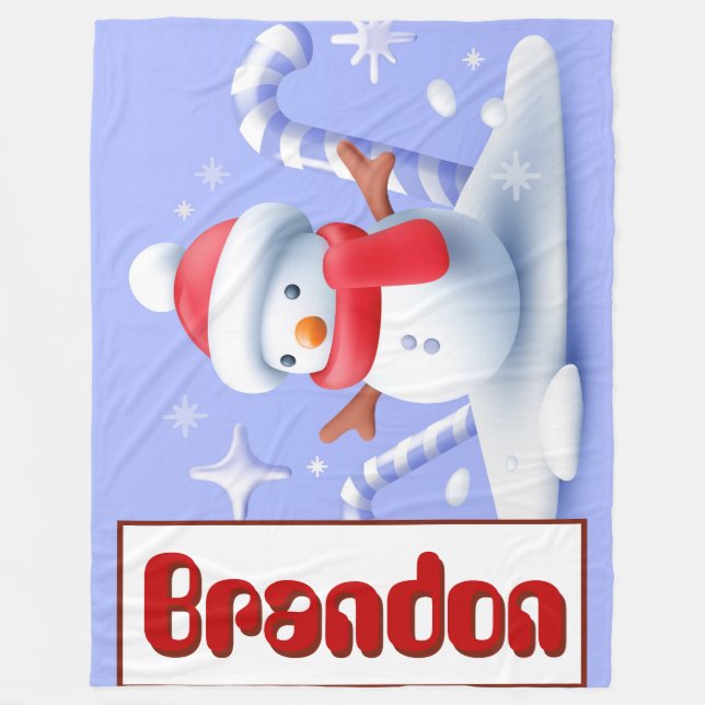 Personlig Snögubbe Candy cane Blanket Fleecefilt (Framsidan)