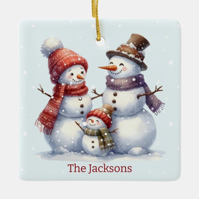 Personlig Snögubbe-familjens julprydnad Julgransprydnad Keramik (Framsida)