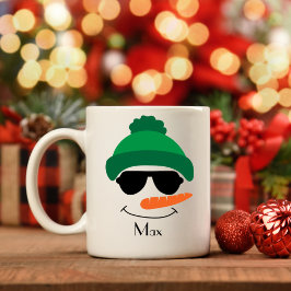 Personlig Snögubbe Grönt hat och solglasögon Kaffemugg