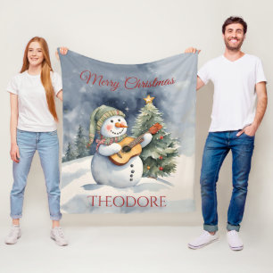 Personlig Snögubbe Guitar-jul Fleecefilt