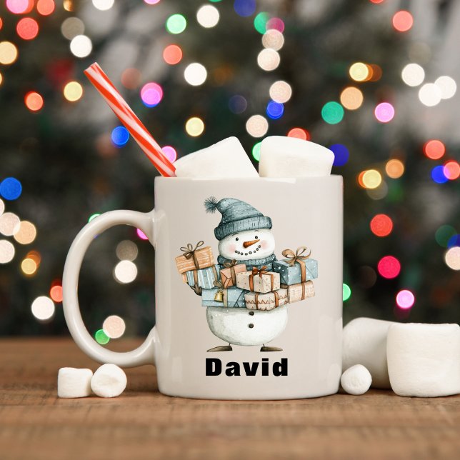 Personlig Snögubbe Holding Julklapp Kaffemugg (Personalized Snowman Holding Christmas Presents Coffee Mug
)