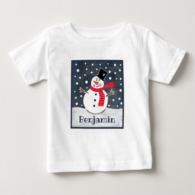 Personlig Snögubbe jul T Shirt (Framsida)