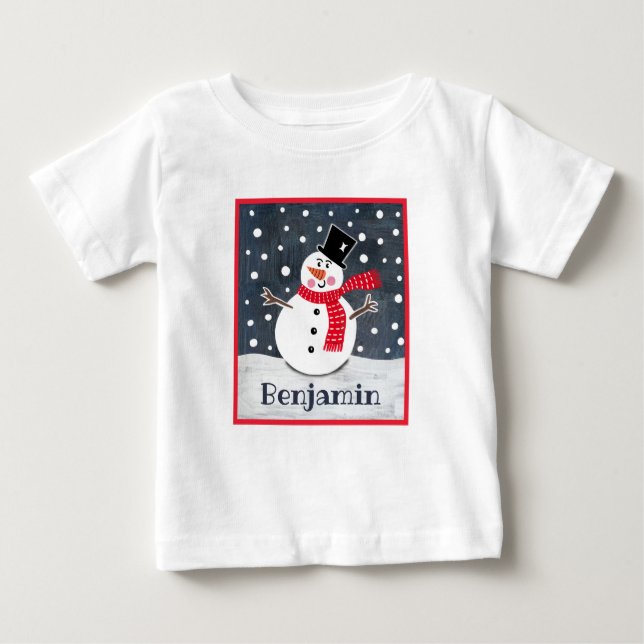 Personlig Snögubbe jul T Shirt (Framsida)