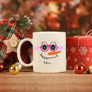 Personlig Snögubbe Mamma med Rosa glasögon Kaffemugg