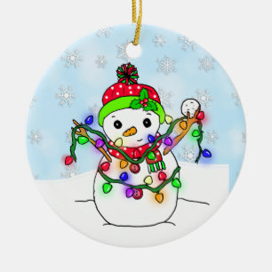 Personlig Snögubbe med Ljuset jul Julgransprydnad Keramik