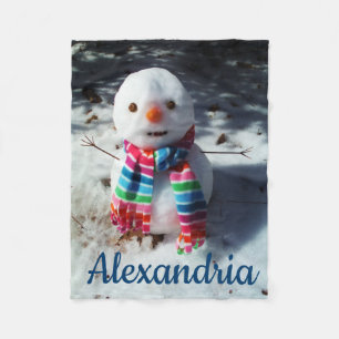 Personlig Snögubbe med regnbåge Scarf Fleecefilt