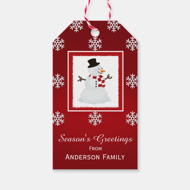 Personlig Snögubbe Red Gift-Märkre Presentetikett (Framsidan)