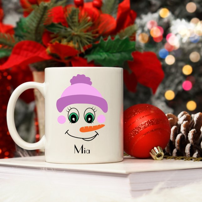 Personlig Snögubbe Wearing Hat med eget namn Kaffemugg (Skapare uppladdad)