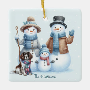 Personlig Snömannafamilj och Hund Ornament