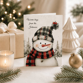 Personlig Snömannen Plaid Jul Familjenamn Helgkort