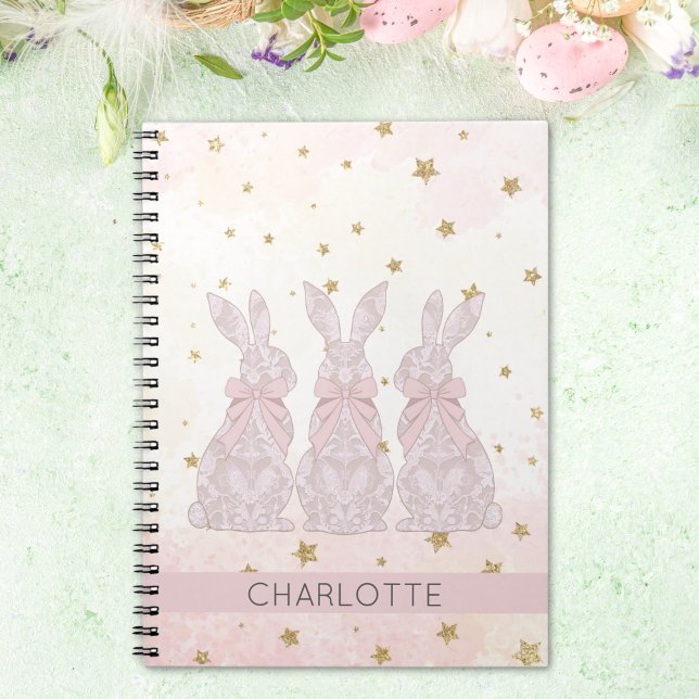 Personlig Snöre Bunny Påsk bärbar dator Anteckningsbok (Personalized Lace Bunny Easter Notebook)