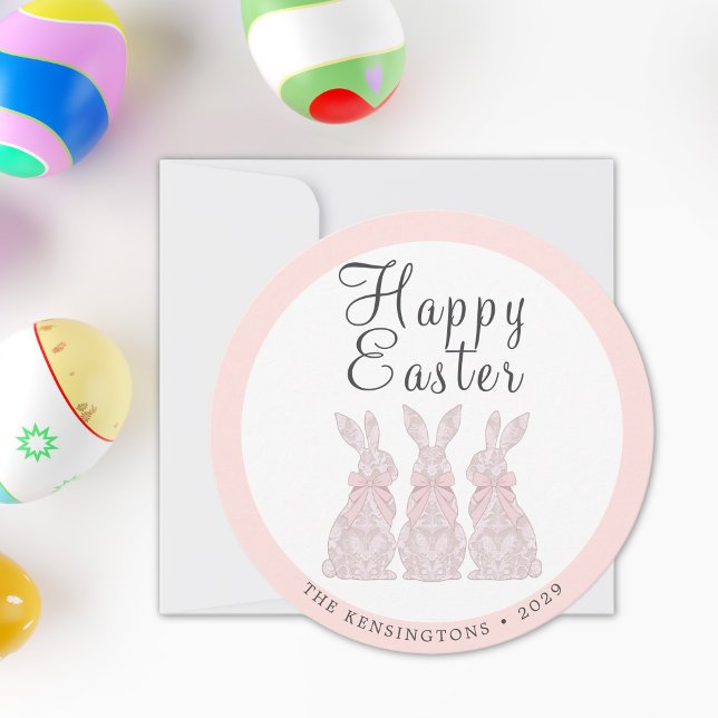Personlig Snöre Bunny Påsk-kort Julkort (Personalized Lace Bunny Easter Card)