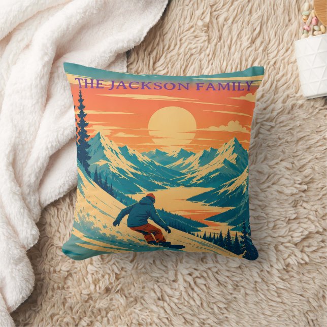 Personlig Snowboard Mountain Sunset Anpassat Namn Kudde (Filt)