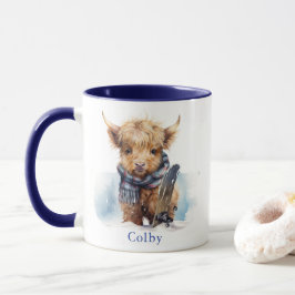 Personlig Snowboarding Highland Cow Blue Mugg