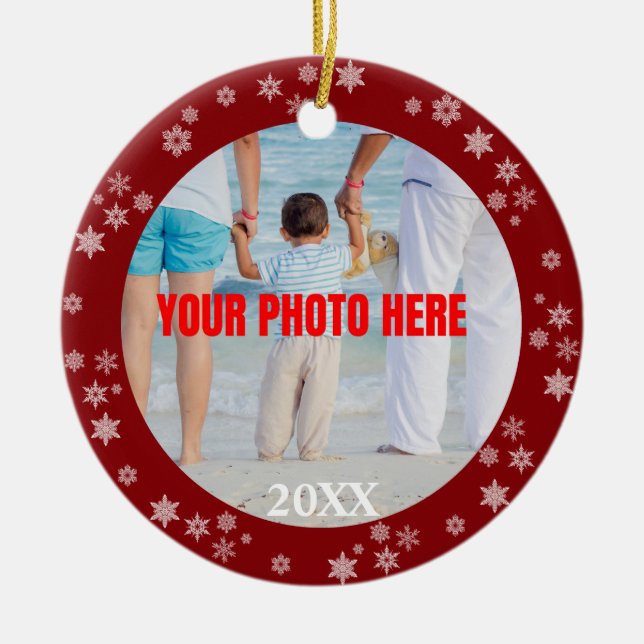 Personlig Snowflakad Borderade jul Julgransprydnad Keramik (Framsidan)