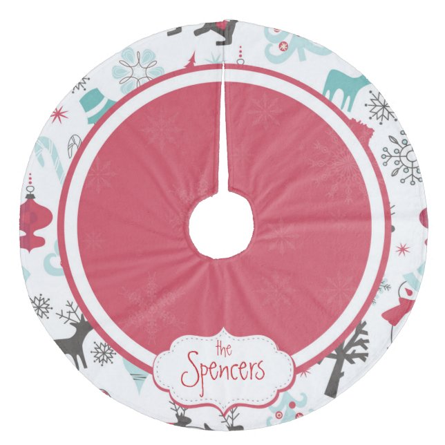 Personlig Snowflake Julgran Skirt Julgransmatta Fleece (Framsidan)