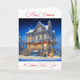 Personlig Snowy-julhuset Kort