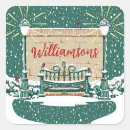 Personlig Snowy Winter Family Garden-jul Fyrkantigt Klistermärke