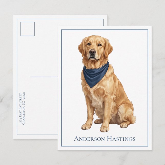 Personlig snygg golden retriever vykort (Fram/baksida)