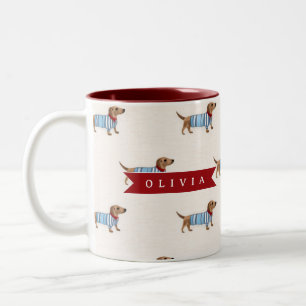 Personlig snygg och söt dachshund-mönster Två-Tonad mugg