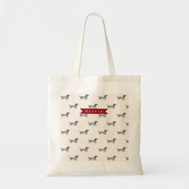 Personlig snygg söt dachshund-mönster tygkasse (Framsidan)