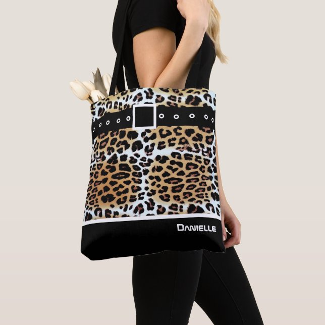 Personlig Snyggt Brown White Black Leopard Tygkasse (Närbild)