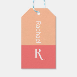 Personlig Snyggt Monogram Namn Peach Presentetikett