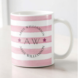 personlig snyggt monogram rosa rand kaffemugg