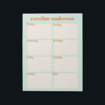 Personlig Snyggt veckovis planering i Aqua Mint Anteckningsblock<br><div class="desc">Ordna veckan med den här söta och moderna veckomallen i pastellköttkvarn,  personlig med ditt namn.</div>