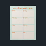 Personlig Snyggt veckovis planering i Aqua Mint Anteckningsblock<br><div class="desc">Ordna veckan med den här söta och moderna veckomallen i pastellköttkvarn,  personlig med ditt namn.</div>