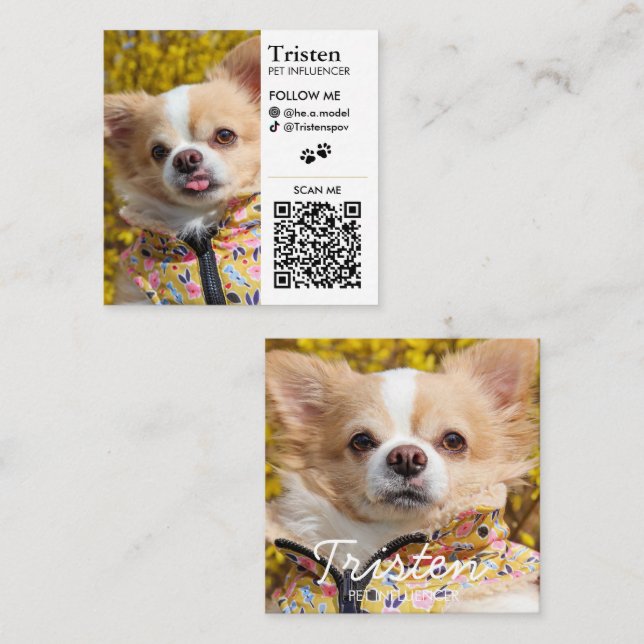 Personlig Social Media Dubbla Photo QR Fyrkantigt Visitkort (Fram/baksida)