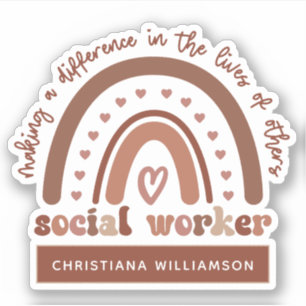 Personlig Social Worker Boho Rainbow Klistermärken